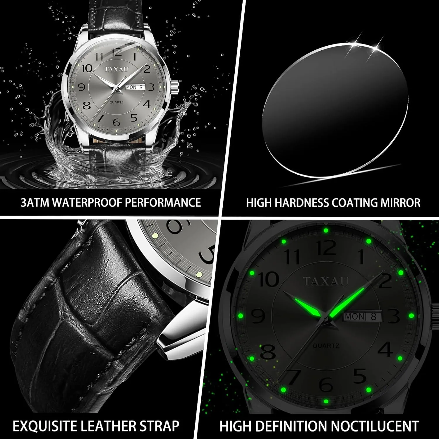 Men's Watches - Fashion Casual Leather Watches Big Face Easy Read Arabic Numerals Quartz Analog Luminous Waterproof Day Date Classic Luxury Dress Wrist Watches