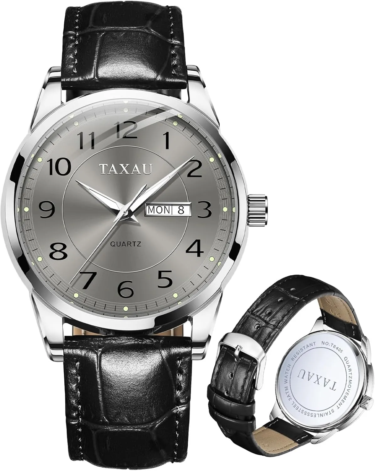 Men's Watches - Fashion Casual Leather Watches Big Face Easy Read Arabic Numerals Quartz Analog Luminous Waterproof Day Date Classic Luxury Dress Wrist Watches