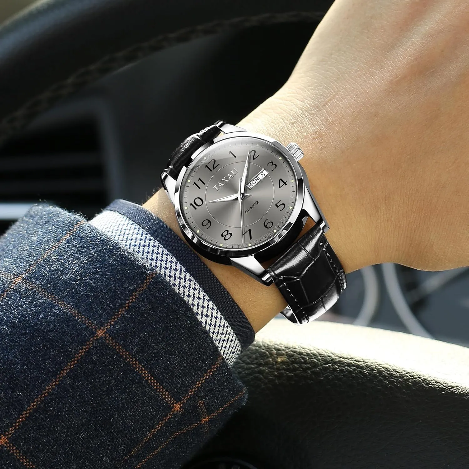 Men's Watches - Fashion Casual Leather Watches Big Face Easy Read Arabic Numerals Quartz Analog Luminous Waterproof Day Date Classic Luxury Dress Wrist Watches