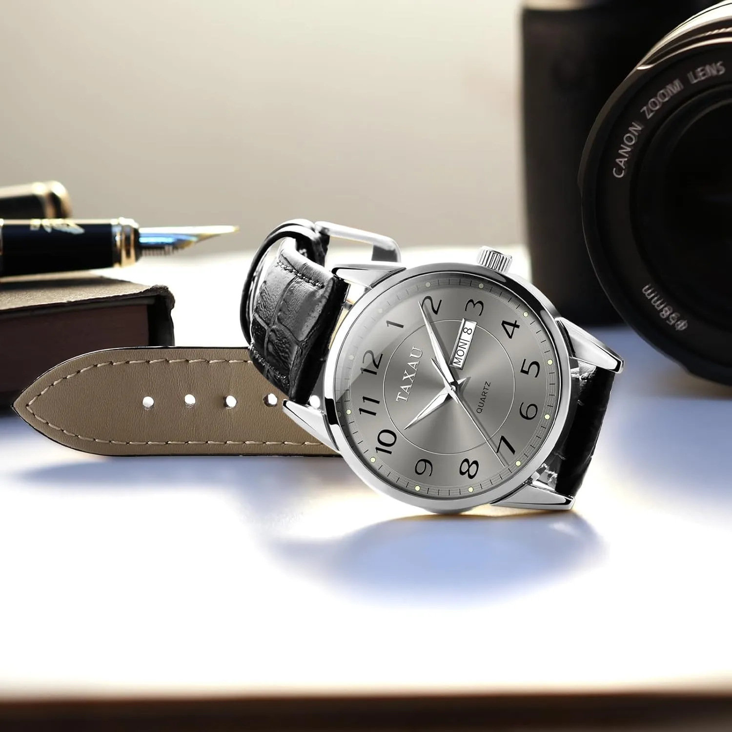 Men's Watches - Fashion Casual Leather Watches Big Face Easy Read Arabic Numerals Quartz Analog Luminous Waterproof Day Date Classic Luxury Dress Wrist Watches