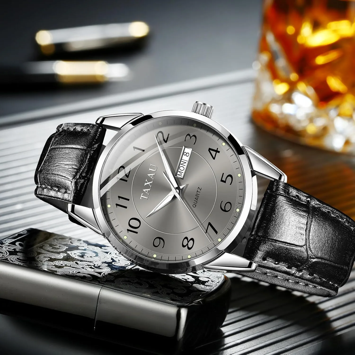 Men's Watches - Fashion Casual Leather Watches Big Face Easy Read Arabic Numerals Quartz Analog Luminous Waterproof Day Date Classic Luxury Dress Wrist Watches