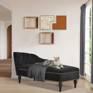 Merax 58" Velvet Chaise Lounge Couch, Button Tufted Right Arm Facing Chair with Nailhead Trim & Solid Wood Legs for Living Room or Office, Sleeper Sofa, Black