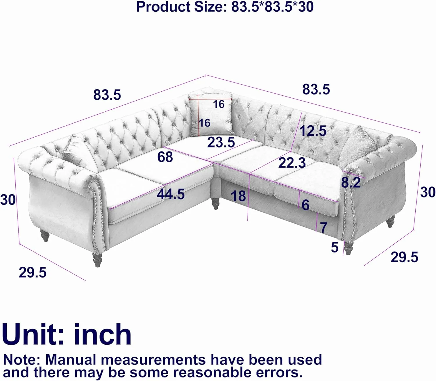 Merax L-Shaped 83.5-inch Sofa Couch, Luxury Classic Chesterfield Velvet Corner Sofa, Button Tufted Upholstered Sectional Corner Sofa with 3 Pillows and Solid Wood Gourd Legs, Black