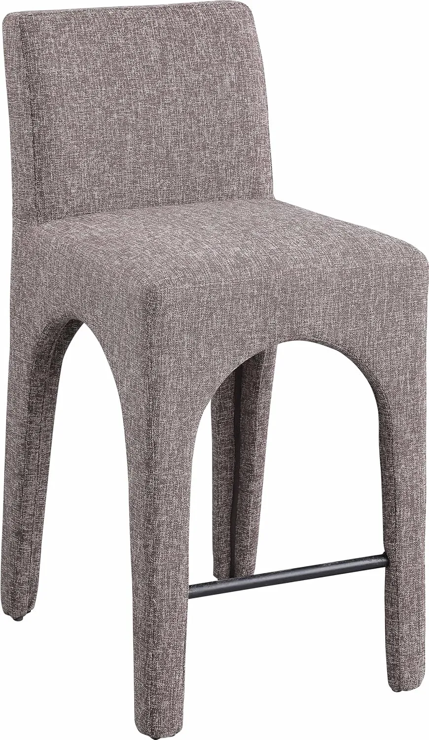 Meridian Furniture 754Brown-C Gramercy Collection Art Deco Stool with Rich Brown Linen Textured Fabric Upholstery, Arched Iron Inner Frame, 18" W x 22" D x 37" H, Brown