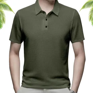 Mesh Ice Silk Short-Sleeved T-Shirt, Men Summer Comfortable Breathable Ice Silk Short Sleeve Lapel Golf Polo Shirts (Dark Green,XL)