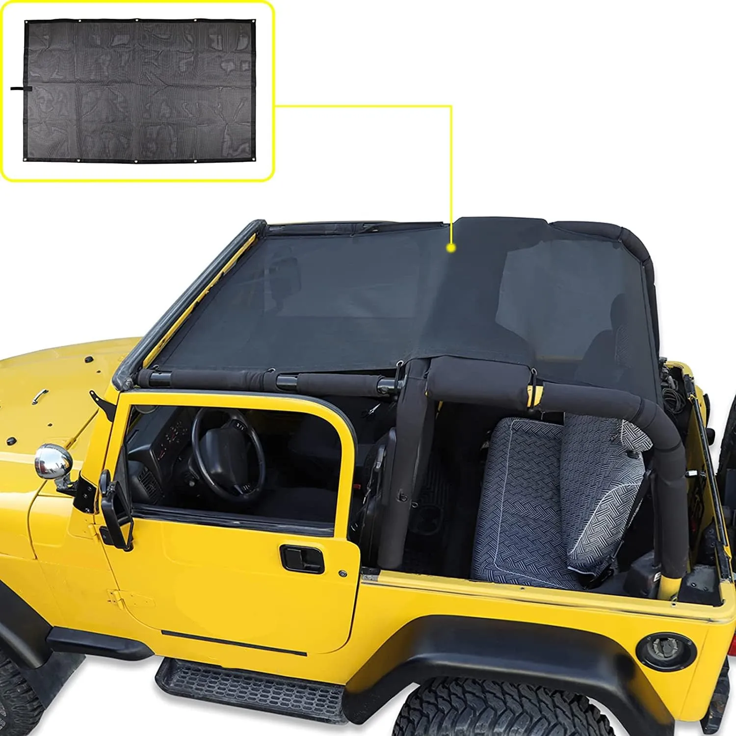 Mesh Shade Bikini Top UV Protection Sunshade Cover Front & Rear Passengers for Jeep Wrangler TJ 1997-2006 (Plain Black)