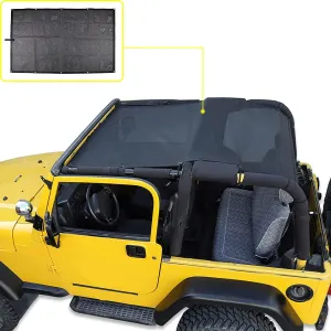 Mesh Shade Bikini Top UV Protection Sunshade Cover Front & Rear Passengers for Jeep Wrangler TJ 1997-2006 (Plain Black)