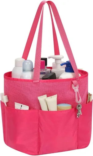 Mesh Shower Caddy Portable, Travel Toiletry Bag for Women Men, Large Capacity Shower Bag Quick Dry Bathroom Bag for Dorm, Gym, Bathroom, Camping, Beach, Swimming, Traveling, Rose Red