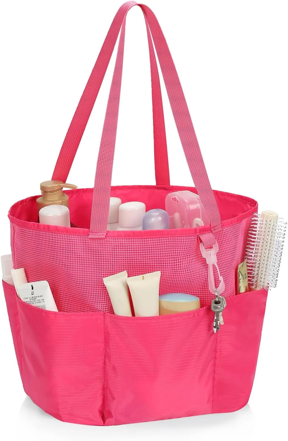 Mesh Shower Caddy Portable, Travel Toiletry Bag for Women Men, Large Capacity Shower Bag Quick Dry Bathroom Bag for Dorm, Gym, Bathroom, Camping, Beach, Swimming, Traveling, Rose Red