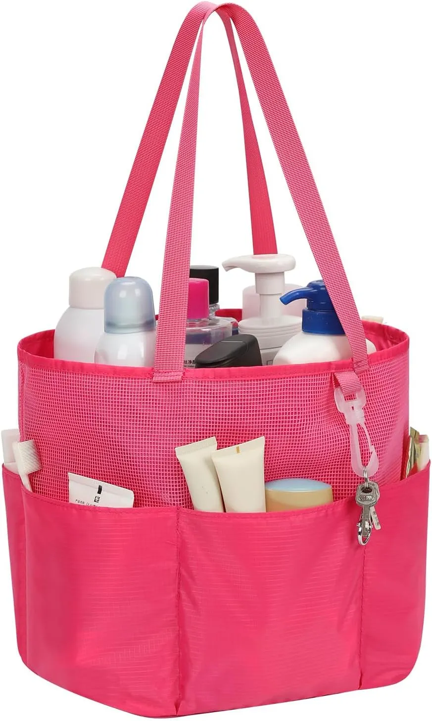 Mesh Shower Caddy Portable, Travel Toiletry Bag for Women Men, Large Capacity Shower Bag Quick Dry Bathroom Bag for Dorm, Gym, Bathroom, Camping, Beach, Swimming, Traveling, Rose Red