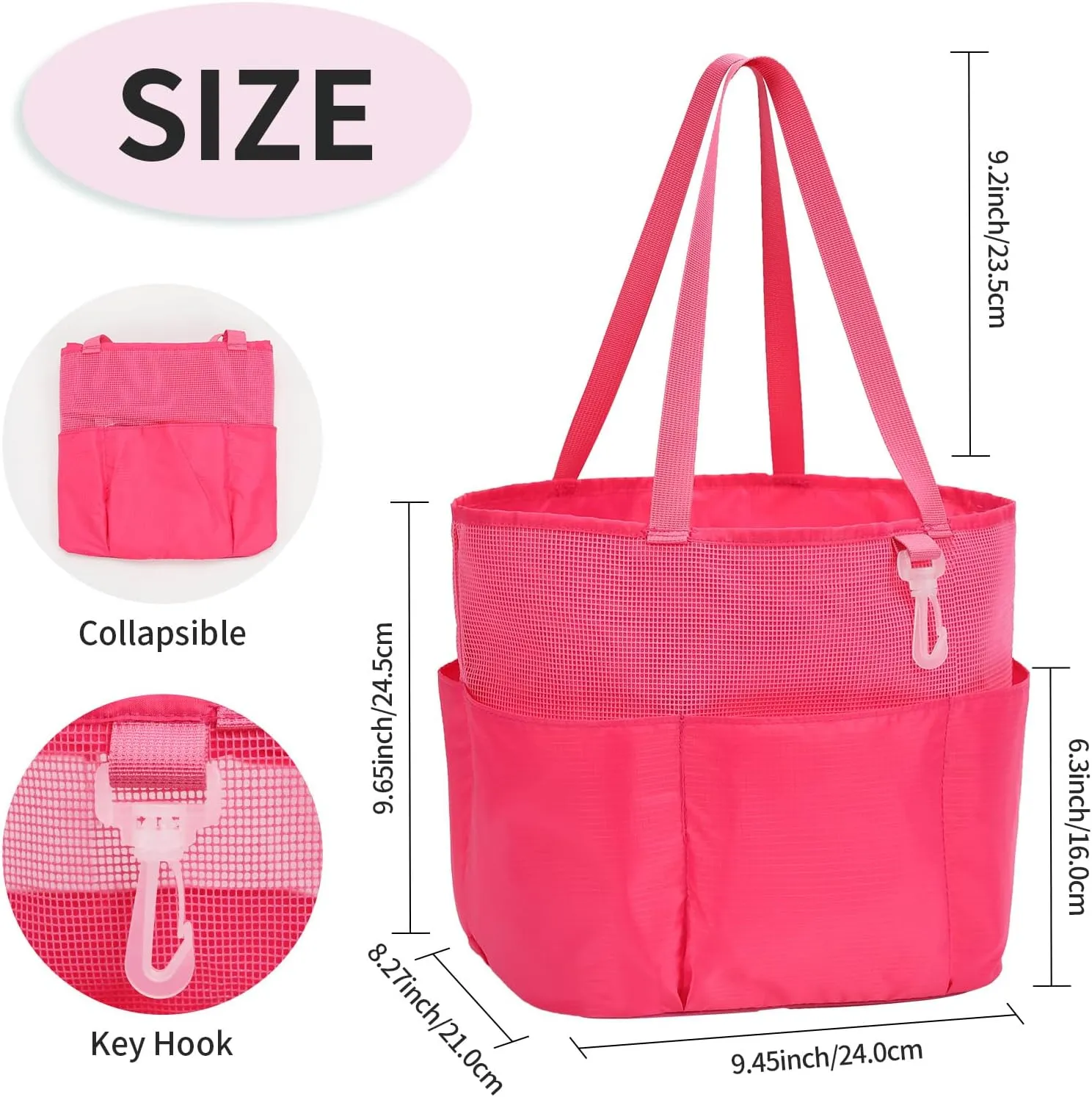Mesh Shower Caddy Portable, Travel Toiletry Bag for Women Men, Large Capacity Shower Bag Quick Dry Bathroom Bag for Dorm, Gym, Bathroom, Camping, Beach, Swimming, Traveling, Rose Red