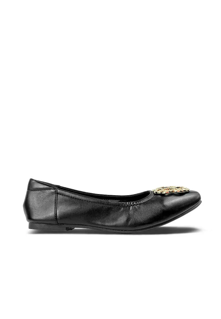 Metallic Buckle Embellished Ballet Flats