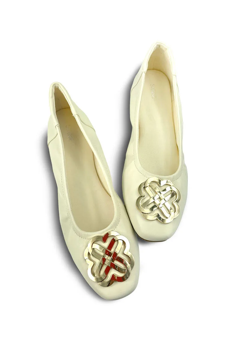 Metallic Buckle Embellished Ballet Flats