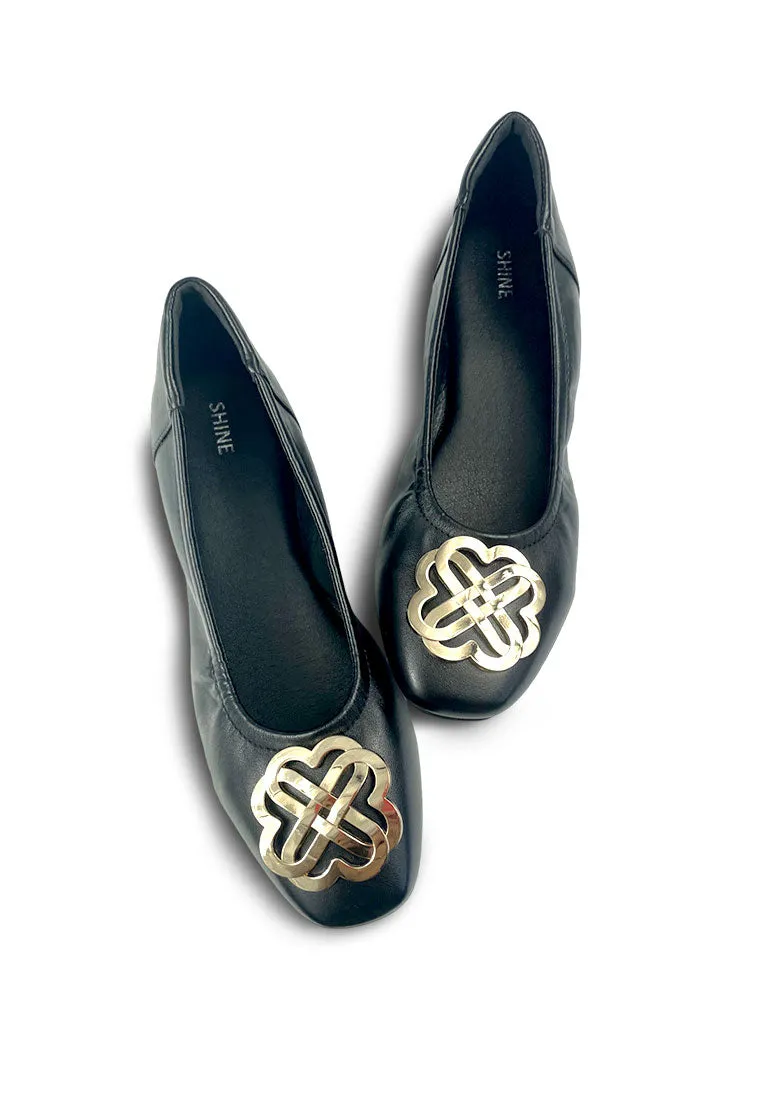Metallic Buckle Embellished Ballet Flats