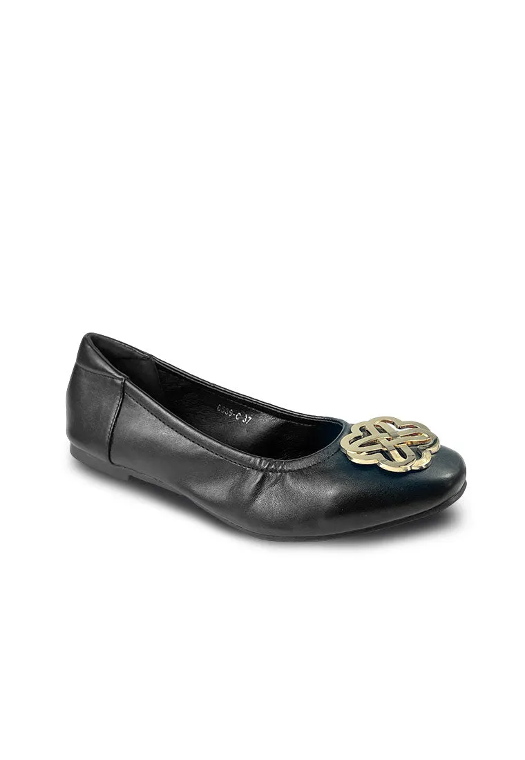 Metallic Buckle Embellished Ballet Flats