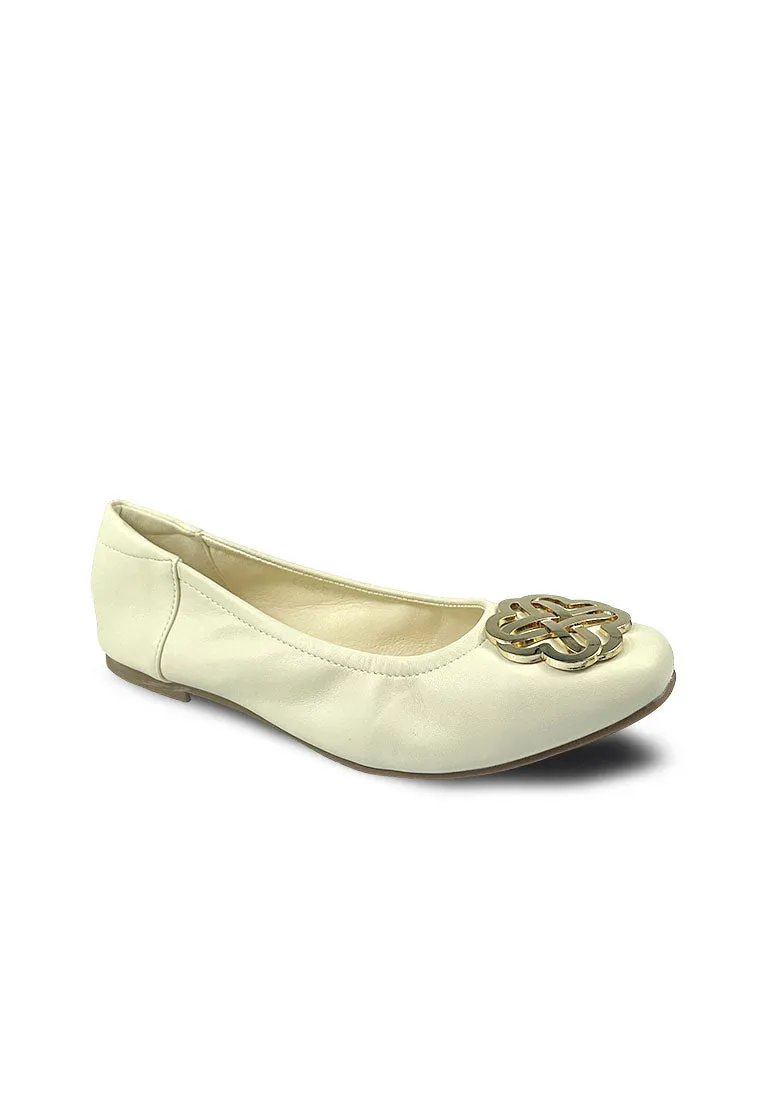 Metallic Buckle Embellished Ballet Flats