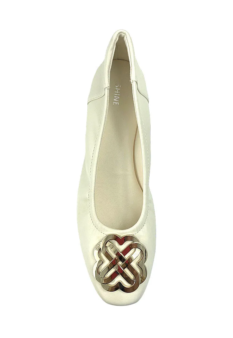 Metallic Buckle Embellished Ballet Flats