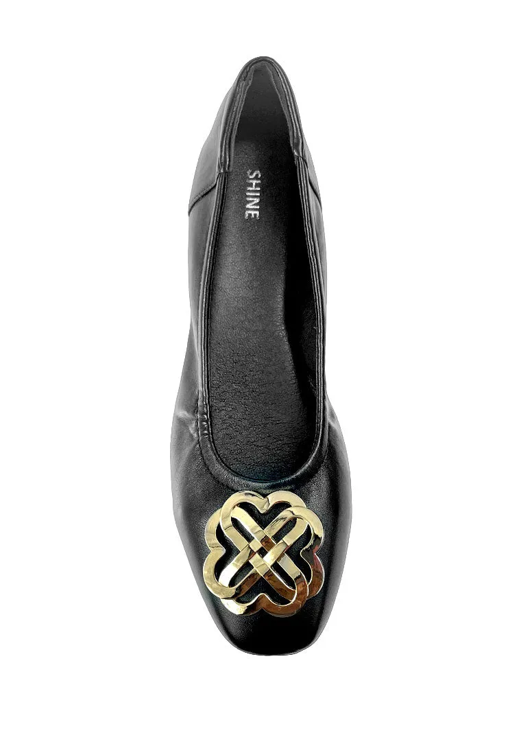 Metallic Buckle Embellished Ballet Flats
