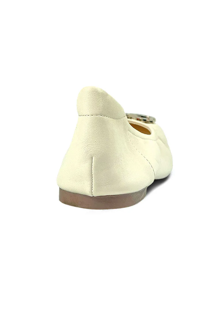 Metallic Buckle Embellished Ballet Flats