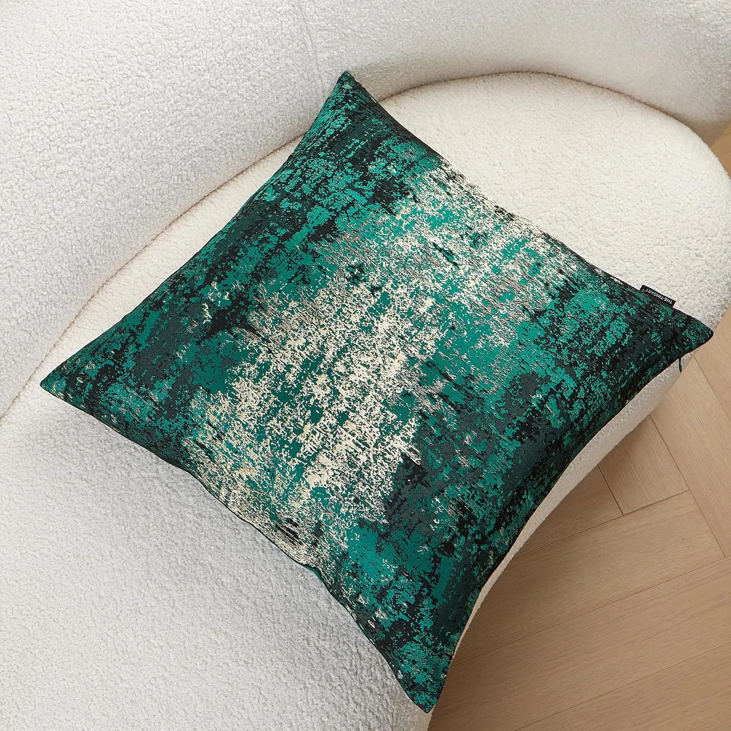 Metallic Gold Splashed Green Velvet Cushion Covers - 20x20inch, Reversed Glitter Decorative Jacquard Pillow Covers for Sofa, Bedroom, Car - 1 Piece