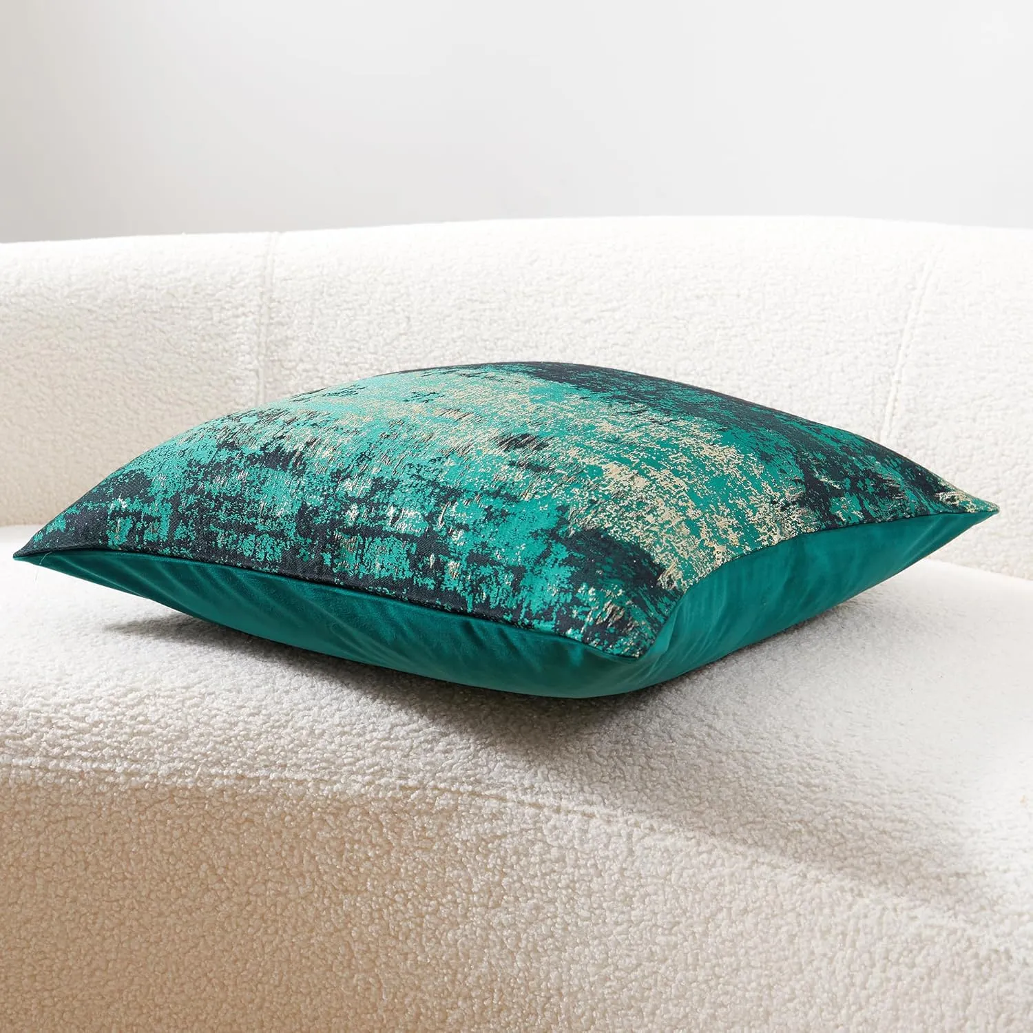 Metallic Gold Splashed Green Velvet Cushion Covers - 20x20inch, Reversed Glitter Decorative Jacquard Pillow Covers for Sofa, Bedroom, Car - 1 Piece