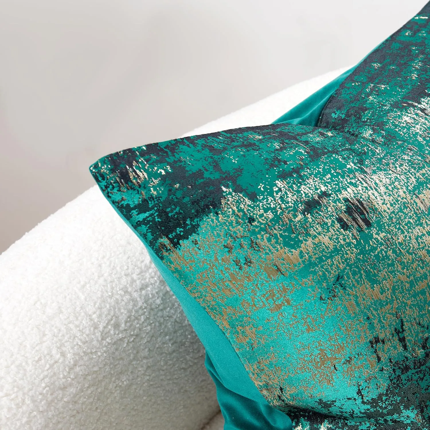 Metallic Gold Splashed Green Velvet Cushion Covers - 20x20inch, Reversed Glitter Decorative Jacquard Pillow Covers for Sofa, Bedroom, Car - 1 Piece