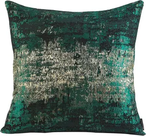 Metallic Gold Splashed Green Velvet Cushion Covers - 20x20inch, Reversed Glitter Decorative Jacquard Pillow Covers for Sofa, Bedroom, Car - 1 Piece