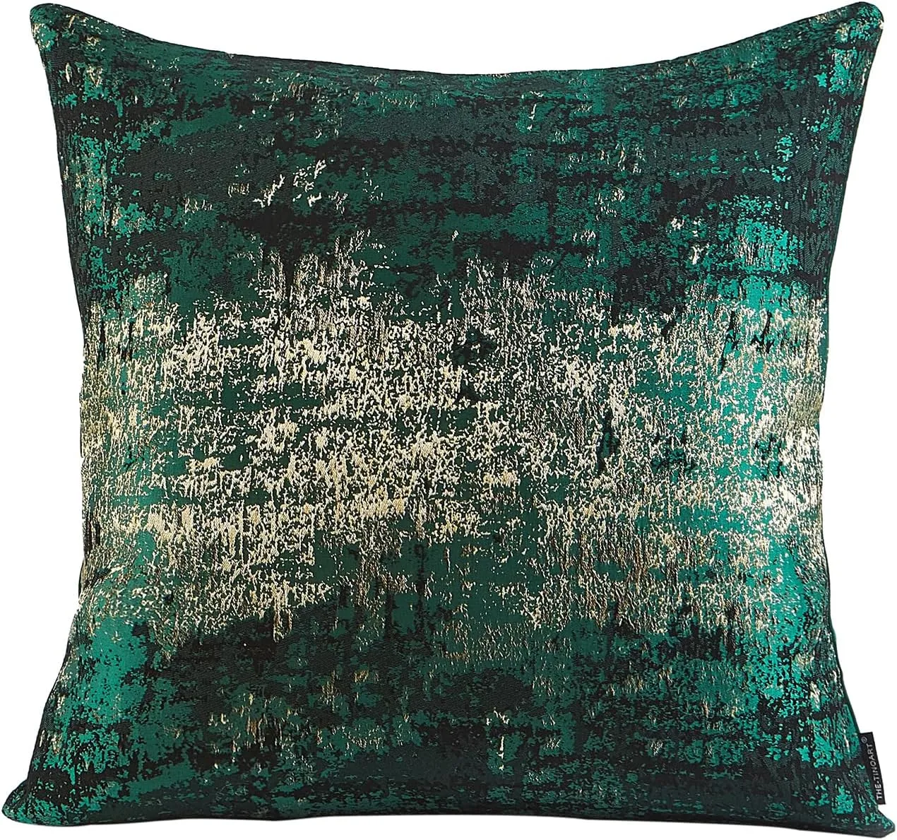 Metallic Gold Splashed Green Velvet Cushion Covers - 20x20inch, Reversed Glitter Decorative Jacquard Pillow Covers for Sofa, Bedroom, Car - 1 Piece