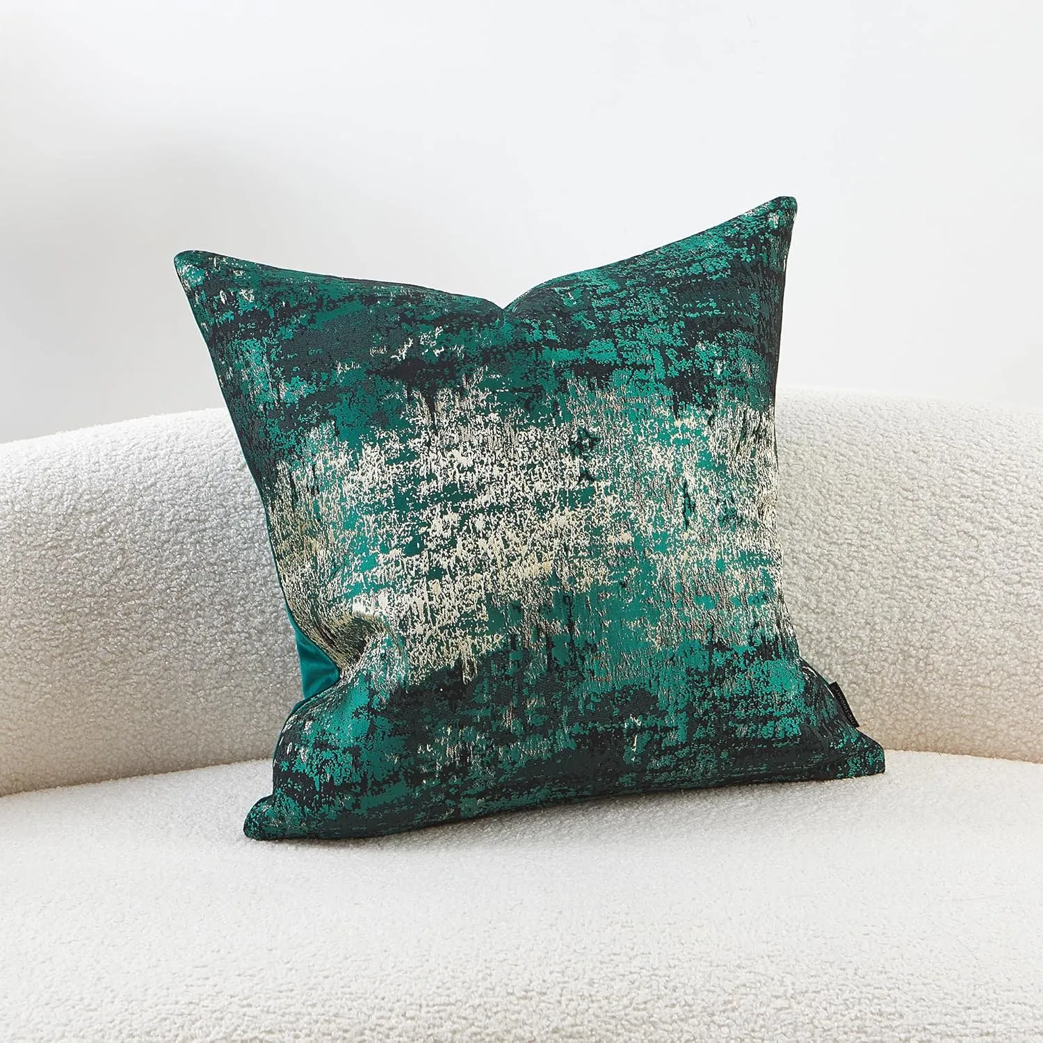 Metallic Gold Splashed Green Velvet Cushion Covers - 20x20inch, Reversed Glitter Decorative Jacquard Pillow Covers for Sofa, Bedroom, Car - 1 Piece