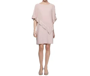 Metallic Trim Capelet Sheath Dress In Pink Silver