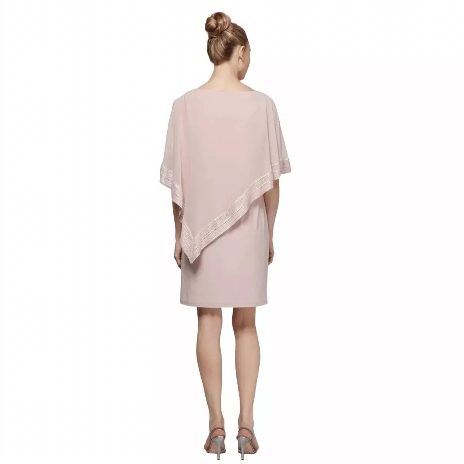 Metallic Trim Capelet Sheath Dress In Pink Silver