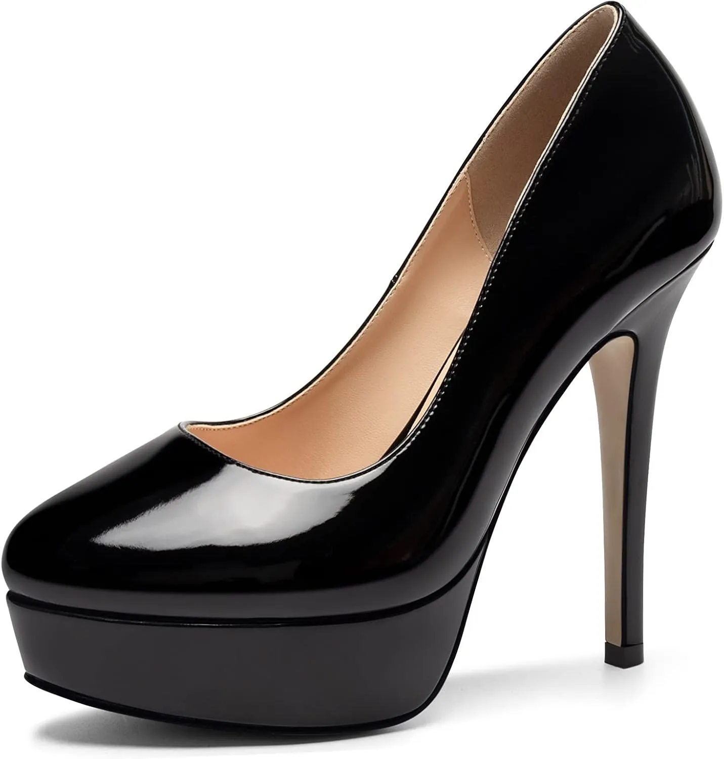 Mettesally Women's Platform High Heel Pumps Round Closed Toe Slip On Stilettos Office Elegant Party Dress Shoes