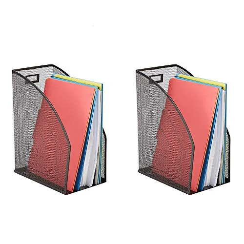 Mind Reader JMAG2-BLK 2 Piece Jumbo, Mesh Holder, Office Desk Accessories Decorative File Box, Sturdy Magazine Organizer, Black