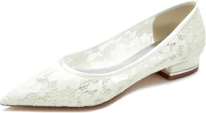 Minishion Comfortable Womens Teen Girl Wedding Flats Elegant Lace Slip on Evening Prom Shoes BR152