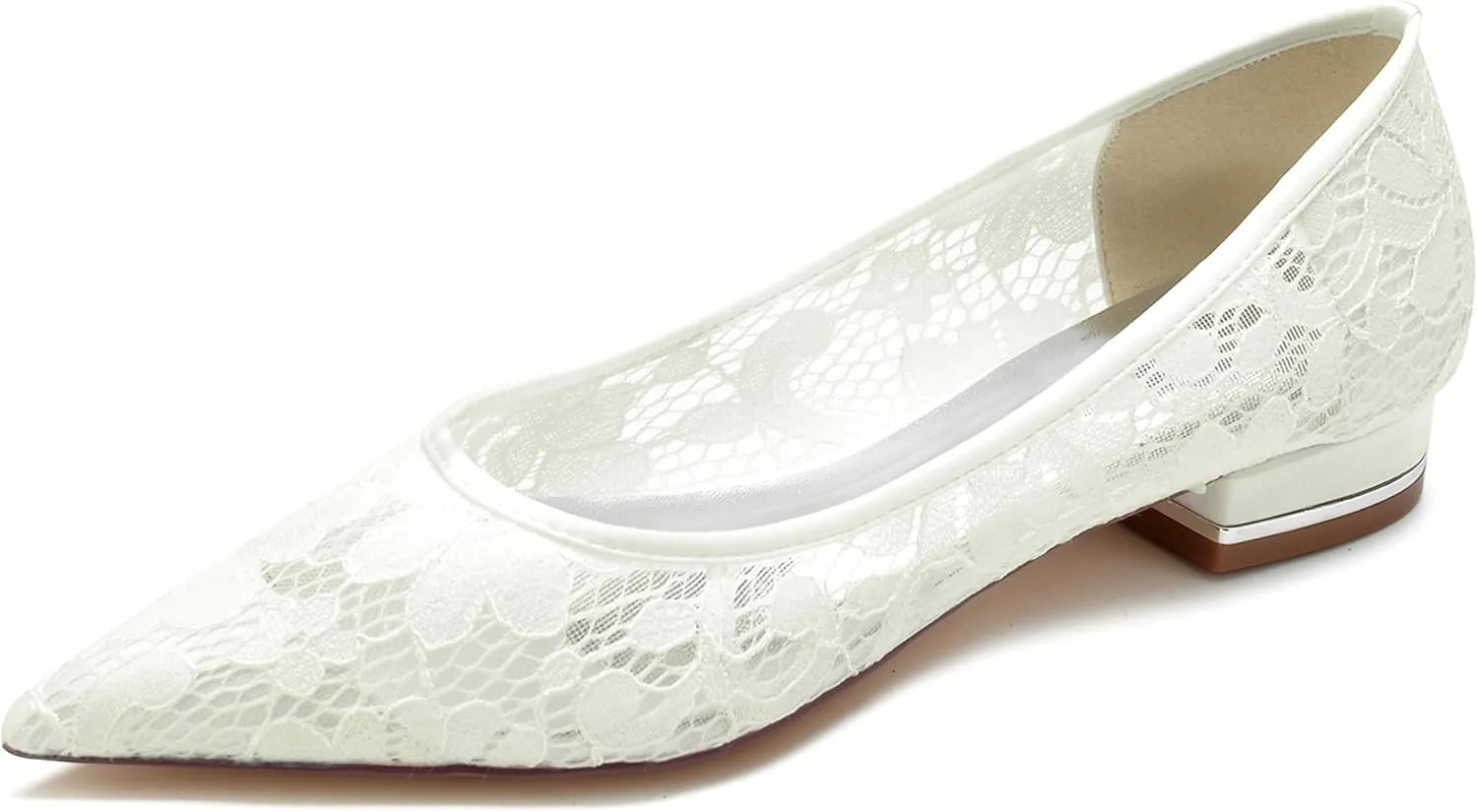 Minishion Comfortable Womens Teen Girl Wedding Flats Elegant Lace Slip on Evening Prom Shoes BR152