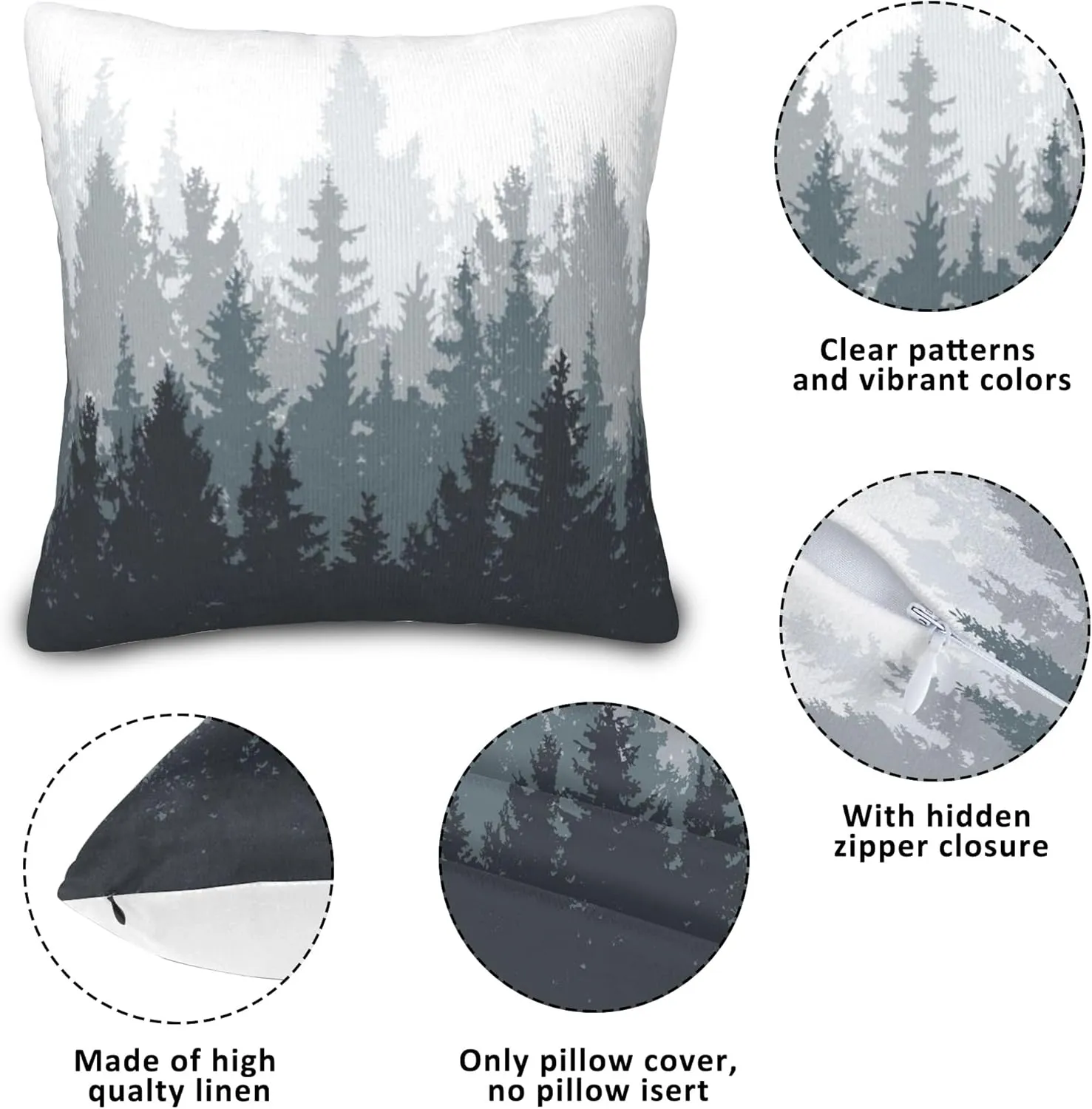 Misty Forest Pillow Covers 18X18 inch Set of 2 Coniferous Trees Throw Pillow Covers Abstract Art Outdoors Decorative Cushion Case for Bed Couch Sofa Home