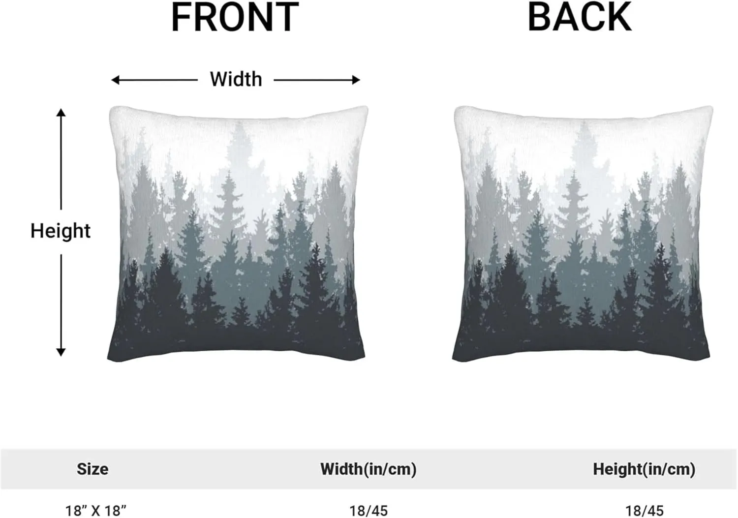 Misty Forest Pillow Covers 18X18 inch Set of 2 Coniferous Trees Throw Pillow Covers Abstract Art Outdoors Decorative Cushion Case for Bed Couch Sofa Home