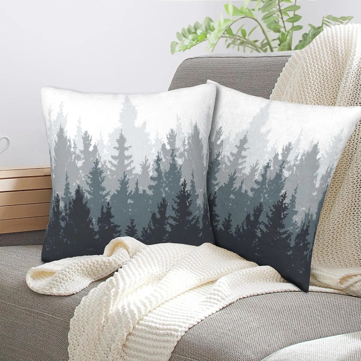 Misty Forest Pillow Covers 18X18 inch Set of 2 Coniferous Trees Throw Pillow Covers Abstract Art Outdoors Decorative Cushion Case for Bed Couch Sofa Home