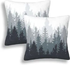 Misty Forest Pillow Covers 18X18 inch Set of 2 Coniferous Trees Throw Pillow Covers Abstract Art Outdoors Decorative Cushion Case for Bed Couch Sofa Home
