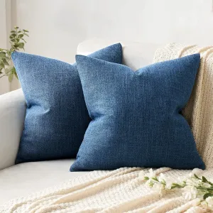 MIULEE Pack of 2 Decorative Linen Burlap Coastal Pillow Covers Farmhouse Accent Pillowcases for Sofa Car Couch Bedroom Living Room Decor 20x20 Inch Blue