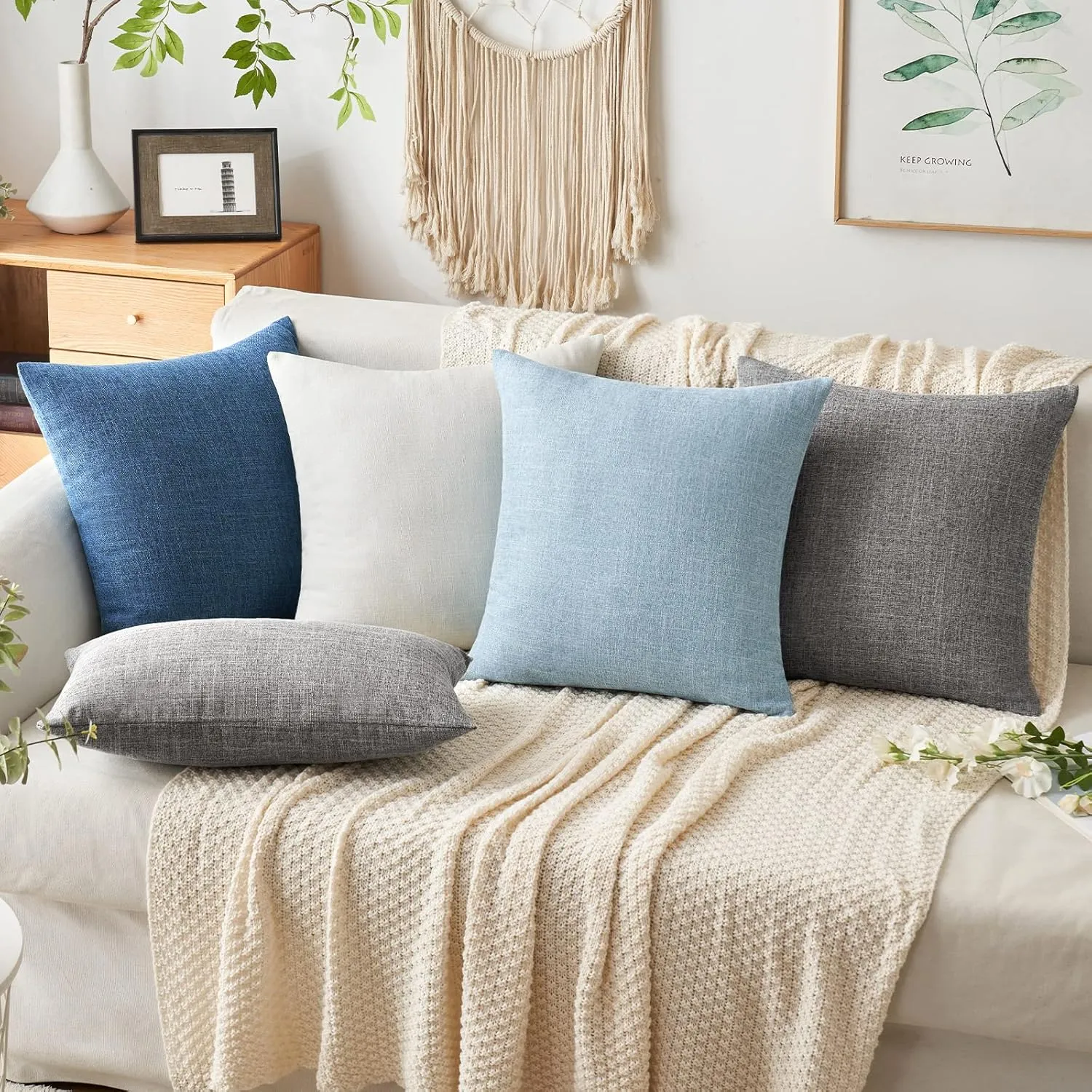 MIULEE Pack of 2 Decorative Linen Burlap Coastal Pillow Covers Farmhouse Accent Pillowcases for Sofa Car Couch Bedroom Living Room Decor 20x20 Inch Blue