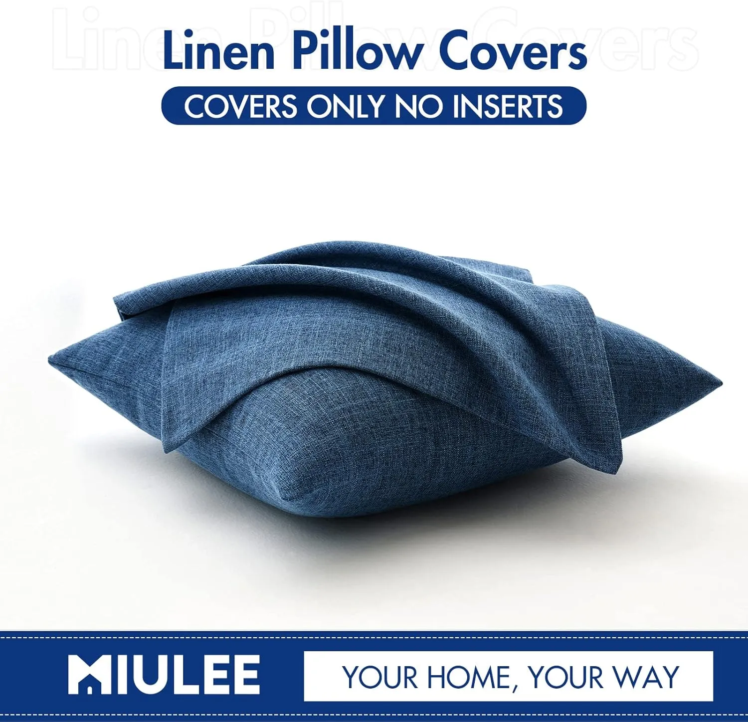 MIULEE Pack of 2 Decorative Linen Burlap Coastal Pillow Covers Farmhouse Accent Pillowcases for Sofa Car Couch Bedroom Living Room Decor 20x20 Inch Blue