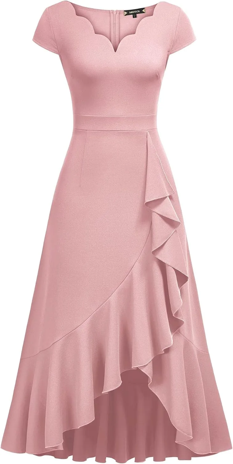 Miusol Women's Vintage V Neck Ruffle Split Bridesmaid Party Long Dress