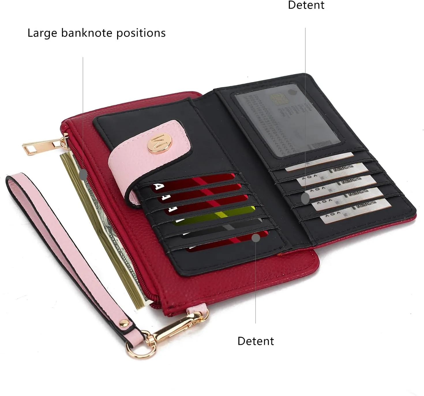 MKF Collection Wallet Wristlet for Women, Multi Compartment Color Block Wristlet Strap Purse Cognac Black By Mia K
