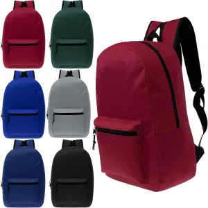 Moda West 15 Inch Wholesale Backpacks in 6 Assorted Colors with 18 Piece School Supply Kits Bulk - Case of 24 of Each