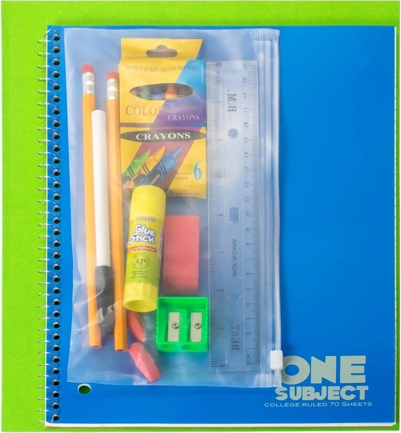 Moda West 15 Inch Wholesale Backpacks in 6 Assorted Colors with 18 Piece School Supply Kits Bulk - Case of 24 of Each