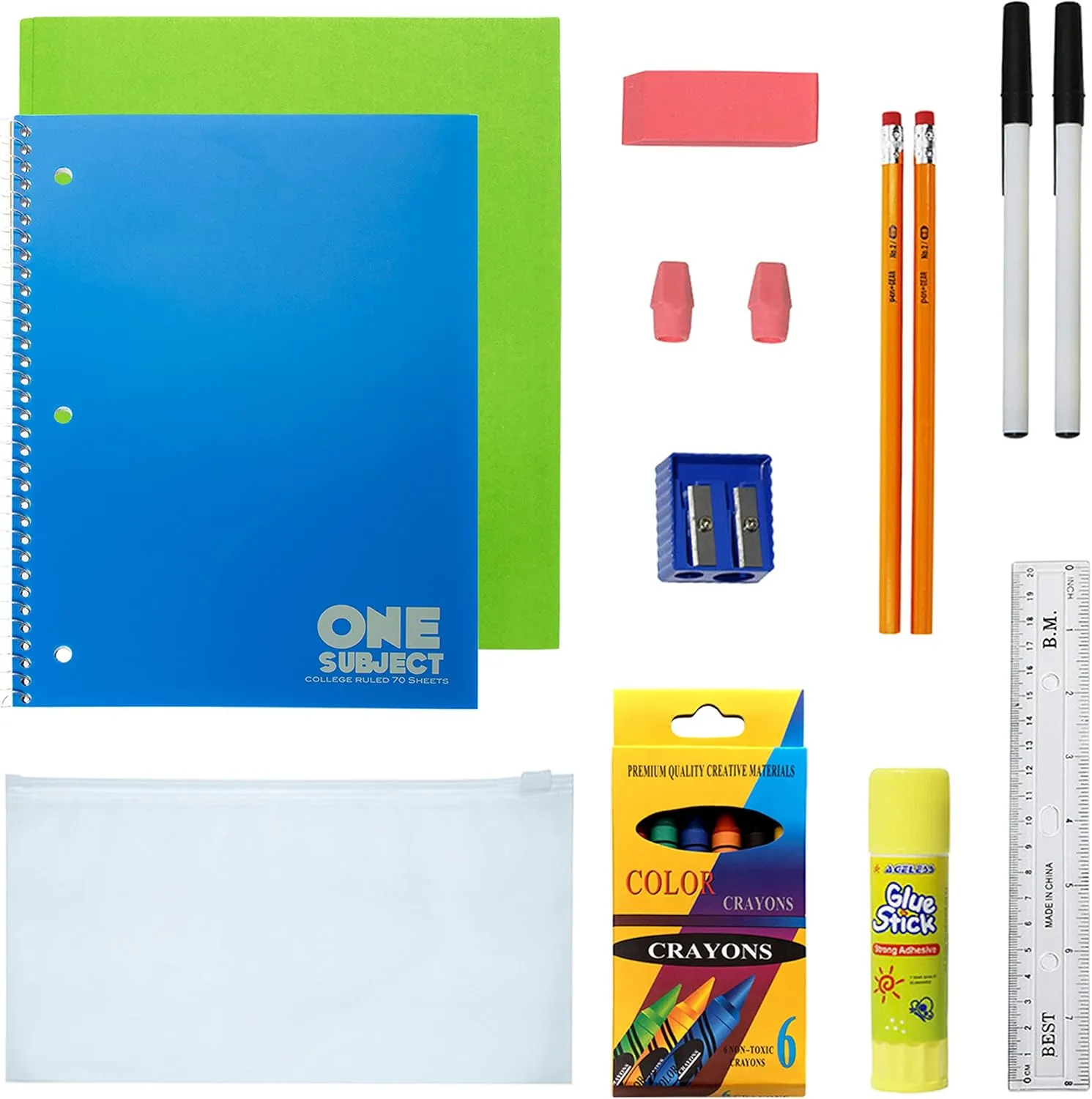 Moda West 15 Inch Wholesale Backpacks in 6 Assorted Colors with 18 Piece School Supply Kits Bulk - Case of 24 of Each