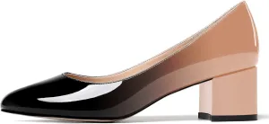 MODENCOCO Women's Patent Leather Round Toe Solid Slip On Chunky Low Heel Pumps Wedding Evening Dress Shoes 2 Inch