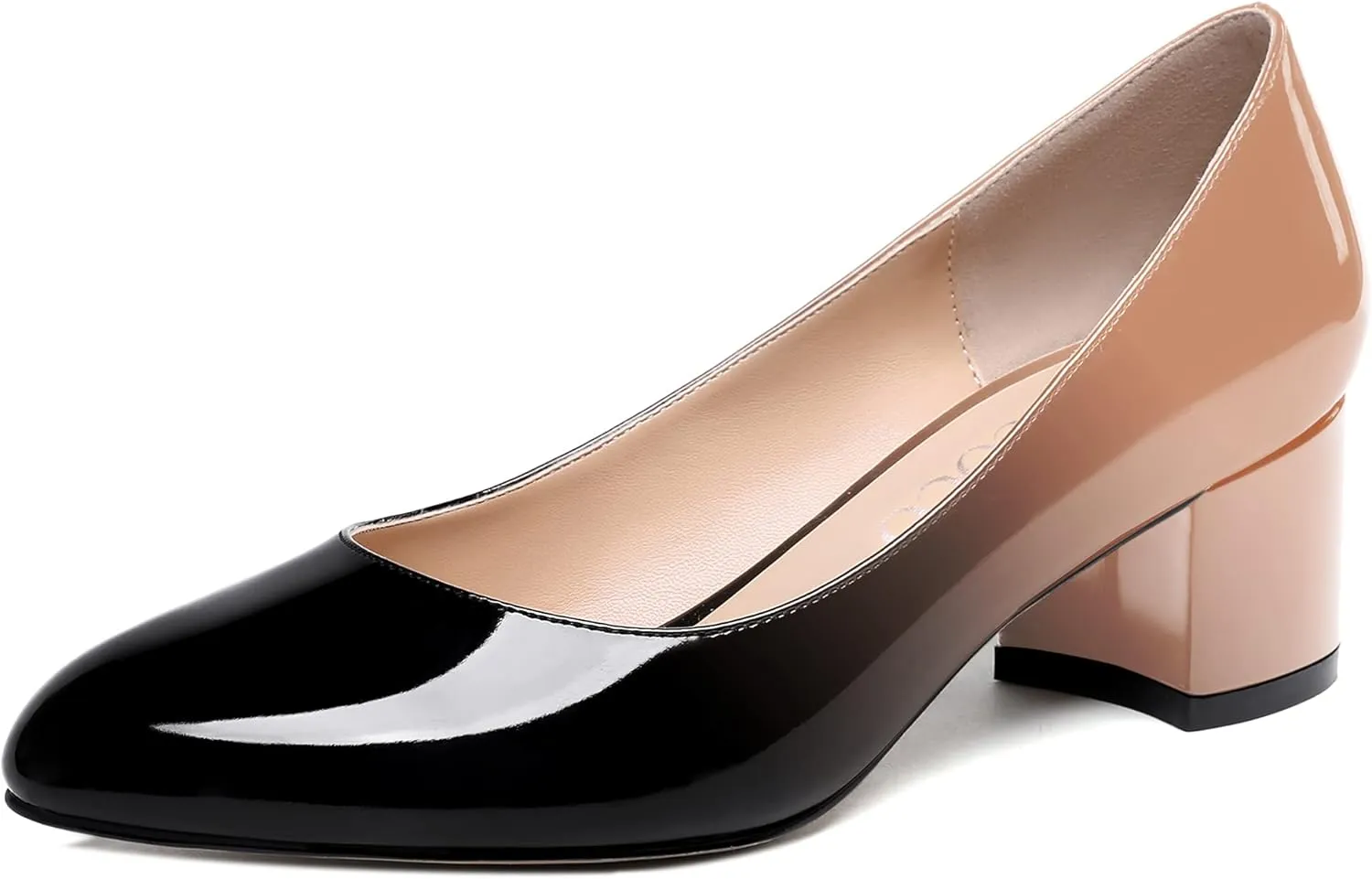 MODENCOCO Women's Patent Leather Round Toe Solid Slip On Chunky Low Heel Pumps Wedding Evening Dress Shoes 2 Inch