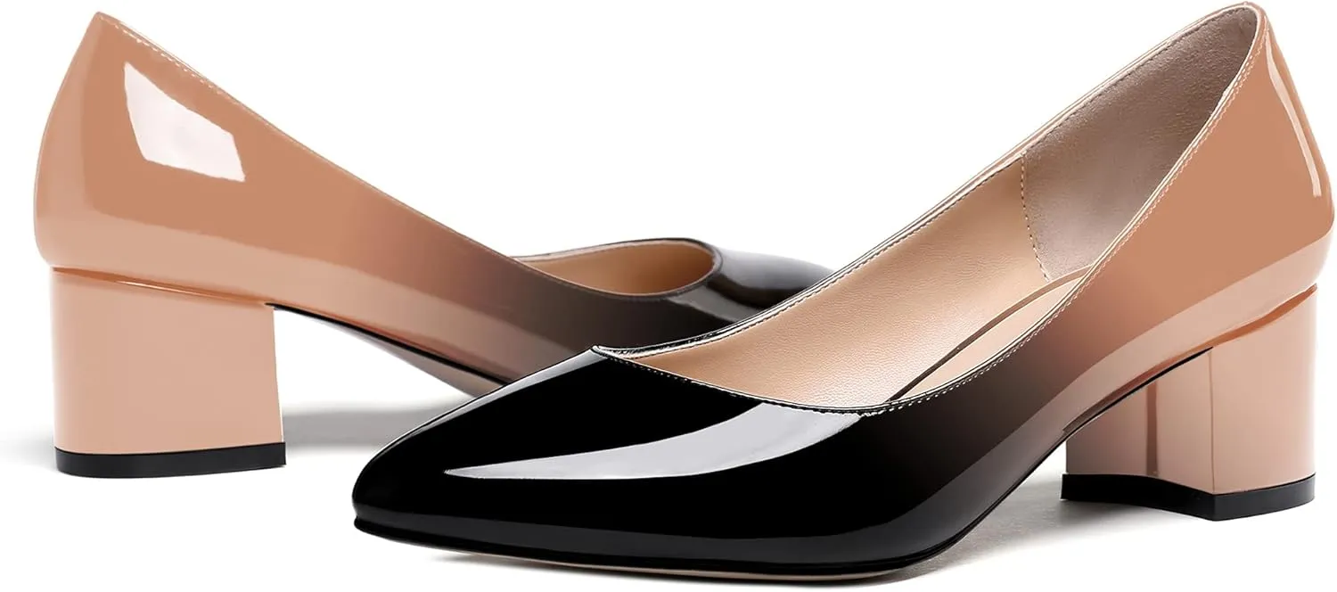 MODENCOCO Women's Patent Leather Round Toe Solid Slip On Chunky Low Heel Pumps Wedding Evening Dress Shoes 2 Inch